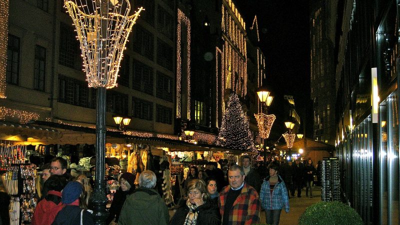 Christmas market at Vorosmarty Square Budapest. Hungary