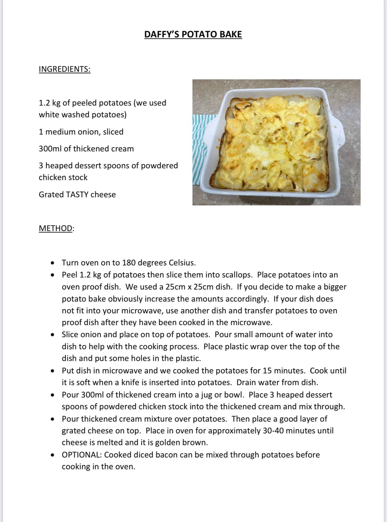Daffys Easy homemade Potato Bake Recipe