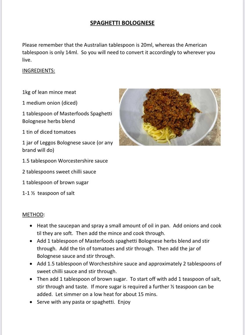 Recipe for Spaghetti Bolognese