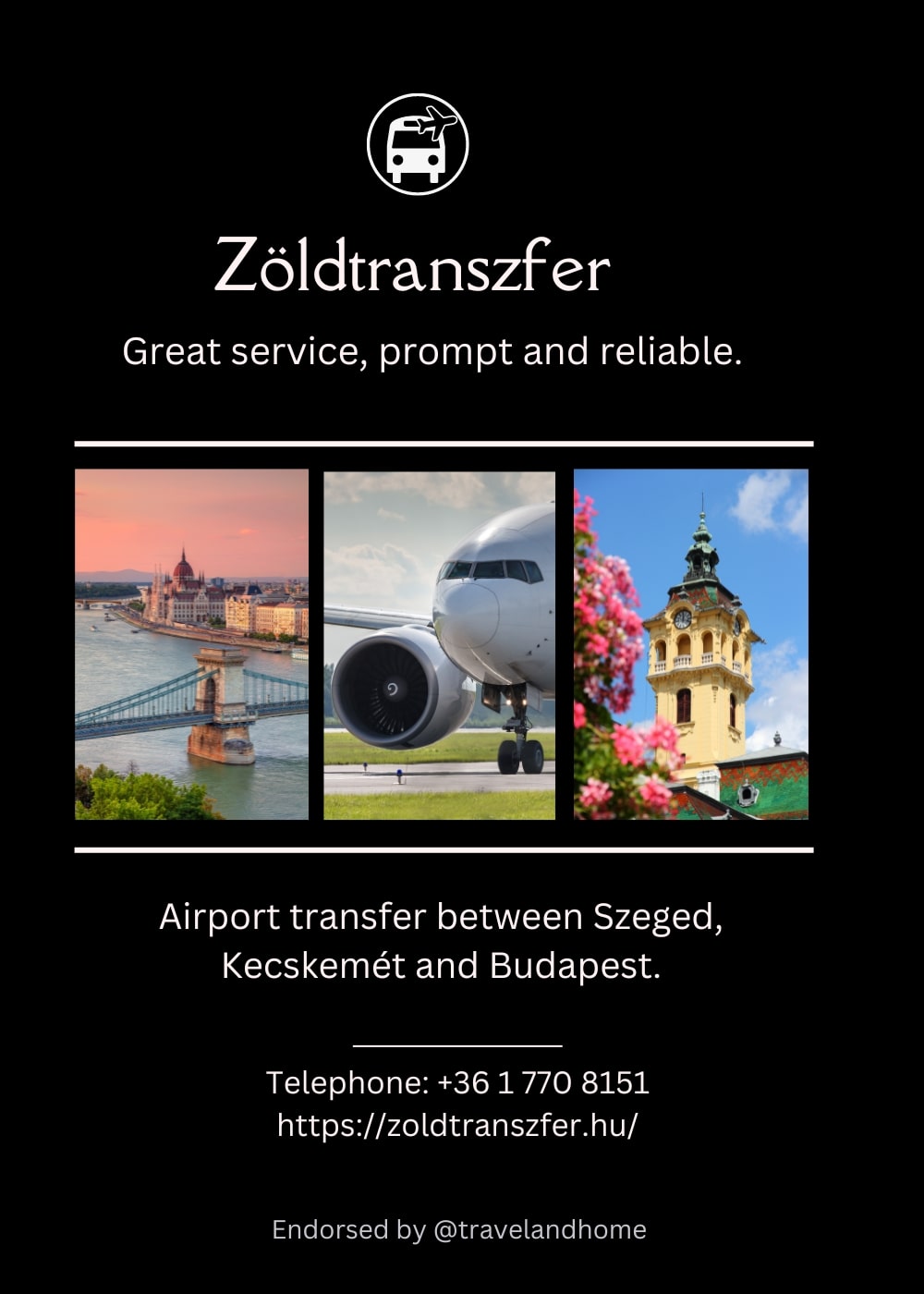 Zoldtranszfer airport shuttle between Budapest airport and Szeged
