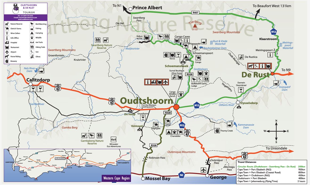 Oudtshoorn De Rust Tourism Area Map